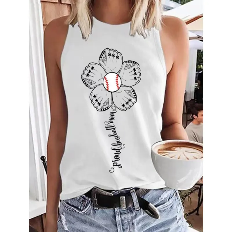 Women's Sleeveless Tank Top Baseball Print T-Shirt - Color4