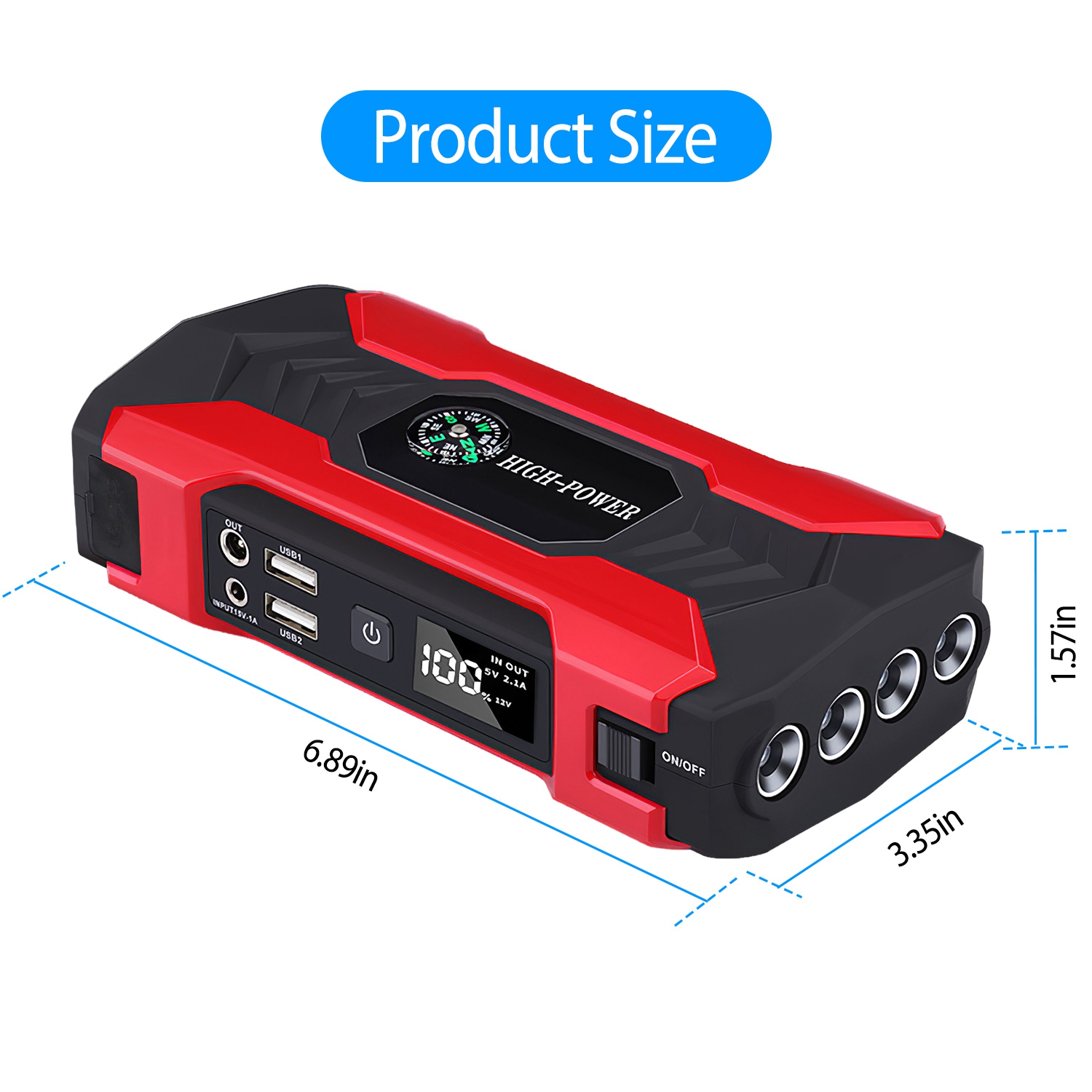 Car Jump Starter Booster 800A Peak 28000mAh 12V Battery Charger Up To 6.0L Gas Or 3.0L Diesel Engine With LCD Screen 4 Modes LED Flashlight — foto 17