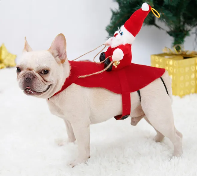 Dog Christmas Clothes Santa Claus Riding Deer - Red1
