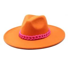 Men's And Women's Large Brim Wool Top Hat - Orange - View 1