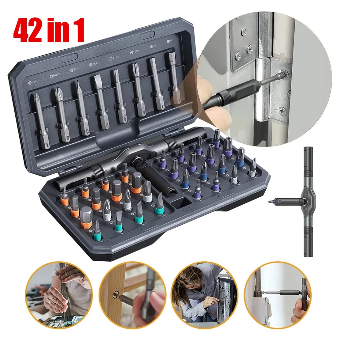 Magnetic Screwdriver Set, 42 In 1 DIY Ratchet Screwdriver Kit For Home, Bikes