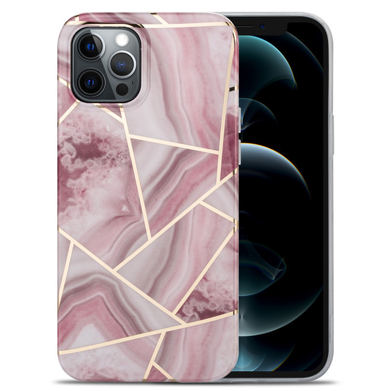 Telefoonhoesje met gesplitst marmerpatroon en galvanische afwerking – gemarmerd roze – iPhone 12 mini