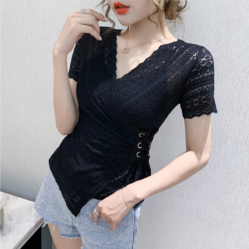 Title 1, Sexy Lace V-neck T-shirt Women