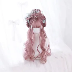 Long Curly Hair Fashion Full Headgear Air Bangs Chemical Fibre Wig - Pink - View 1