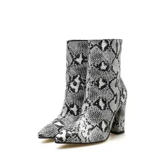 Patent Leather Fabric Pointed Toe Chunky Heel High-heel Zipper Knight Boots - Snake Pattern-36 - View 1