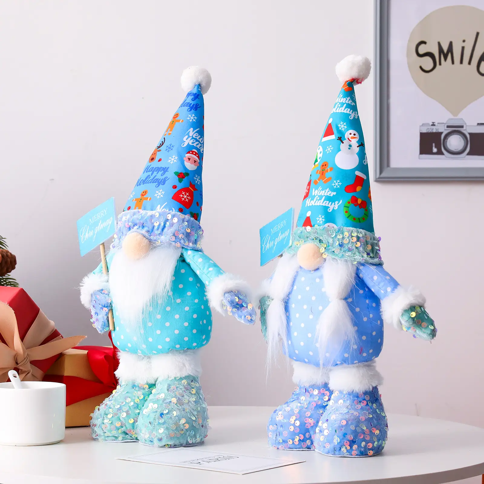 Christmas Blue Sequin Retractable Rudolph Doll Decorative Props