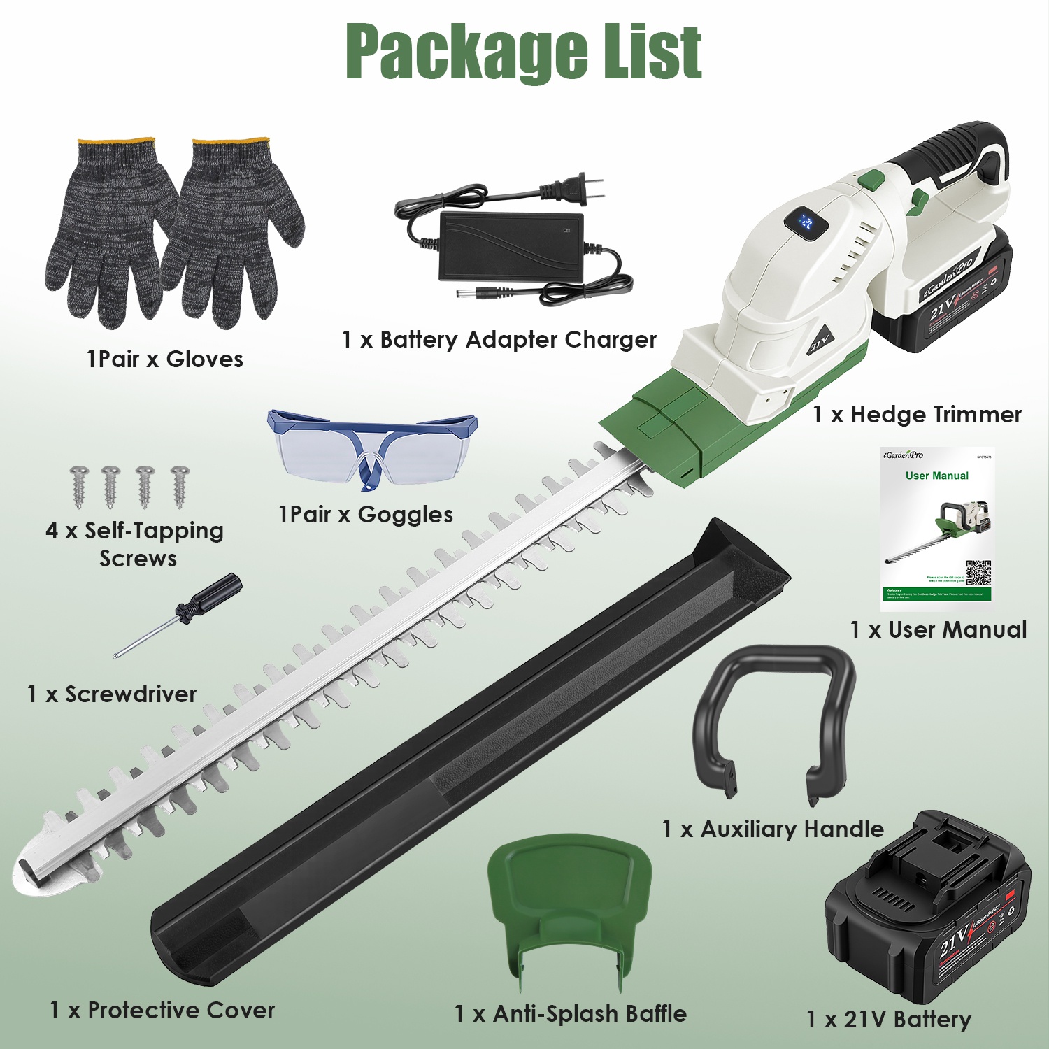 20in Cordless Hedge Trimmer For Spring Garden 21V Handheld Bush Trimmer Electric Grass Shrub Trimmer With Dual Action Blades 0.6in Cutting Diameter Safety Lock 90 Degree Adjustable Handle