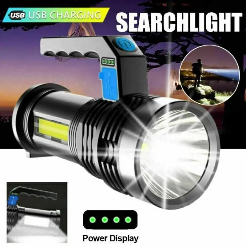LED Flashlight USB Rechargeable Torch COB Spotlight