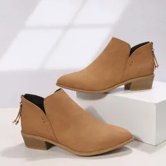 Women's Chunky Heel Zipper Back Women's Ankle Boots - Brown - View 1