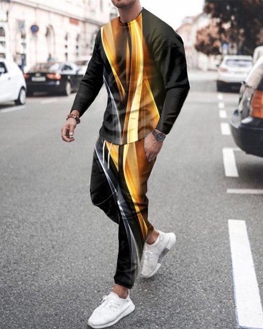 3d Digital Printing Crew Neck Sweater Sports Trousers Suit