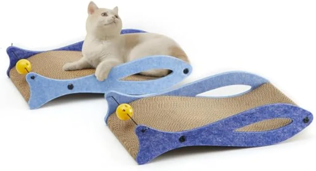 Cat Scratcher Fish Shape Cat Scratcher Pads Cat Scratching Cardboard Lounge Durable Cat Scratcher With Ball Toy For Indoor Cats - Blue