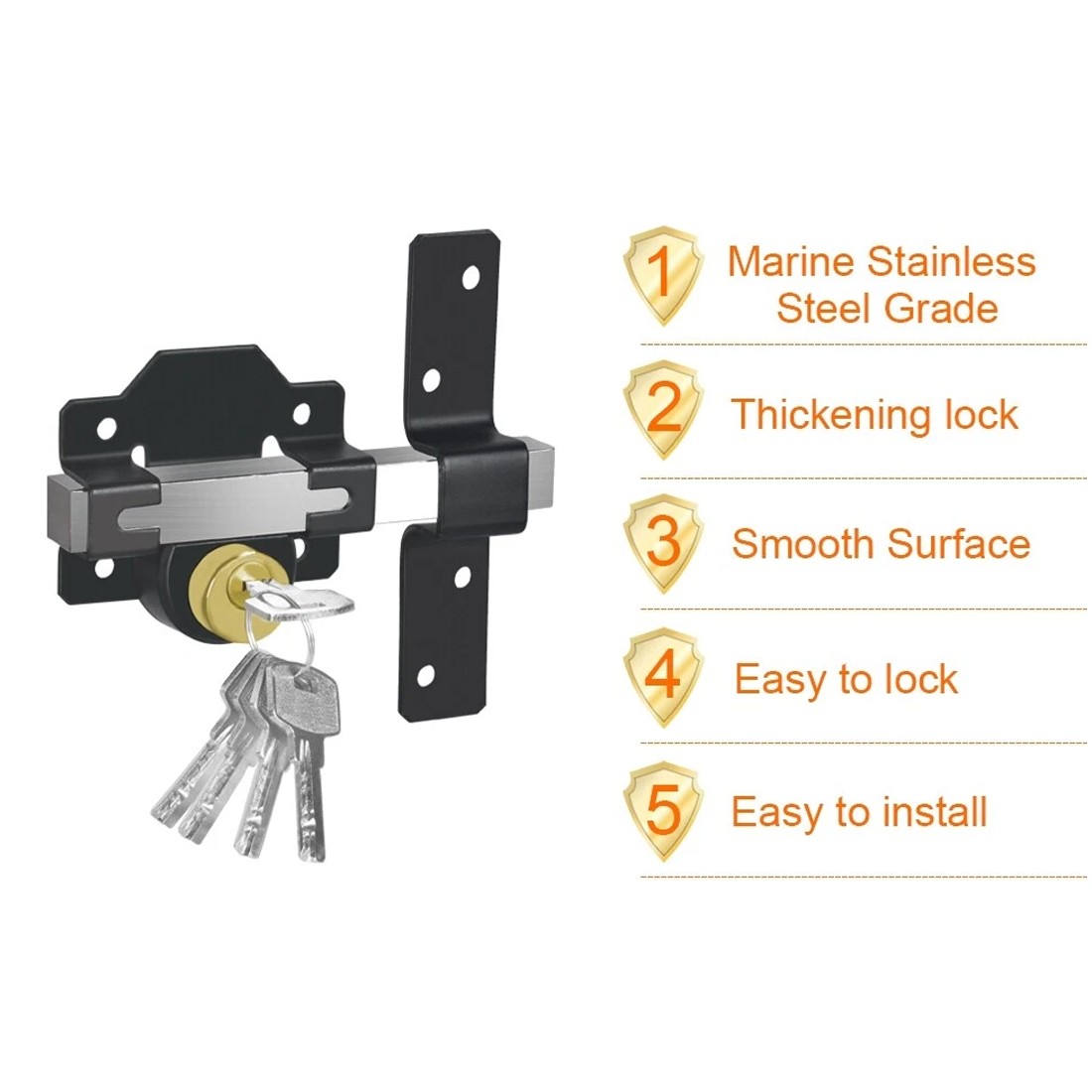 70mm Both Sides Gate Lock Garden Security Double Long Throw Bolt Rim 5 Keys — image 4