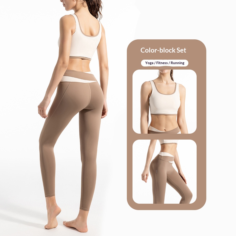 Color Matching Trim Shockproof Push-up Yoga Bra Naked Quick-drying High Waist Hip-lifting And Abdominal-tucking Fitness Trousers Set product image