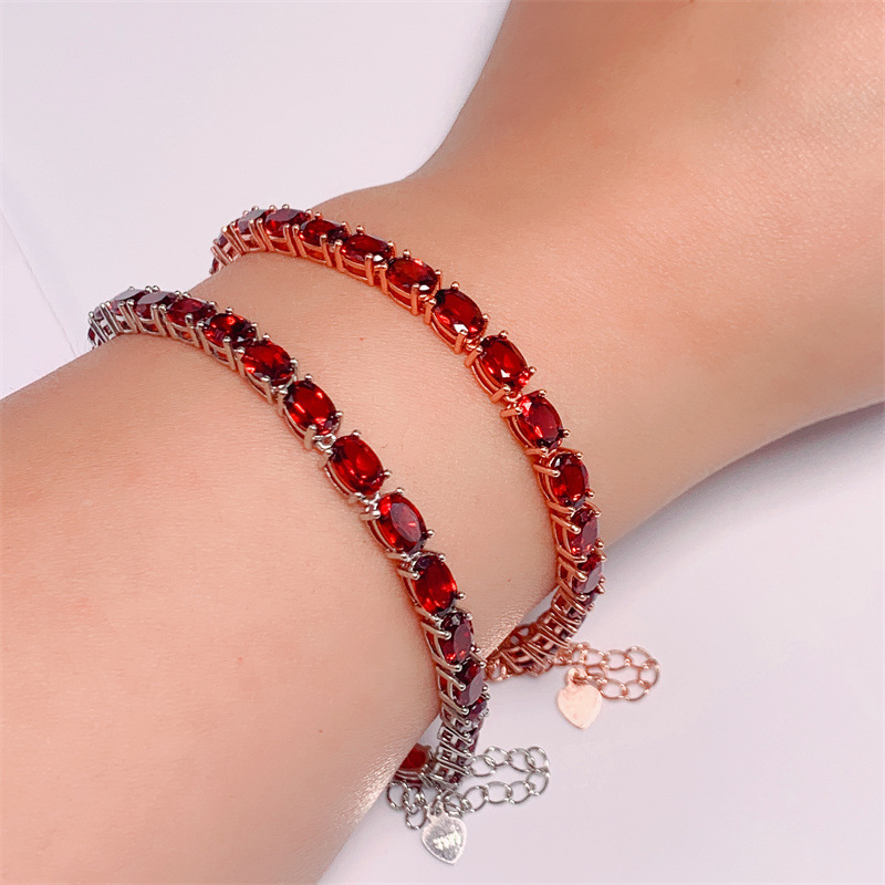 Title 1, S925 Silver Plated Inlaid Natural Oval Garnet B...