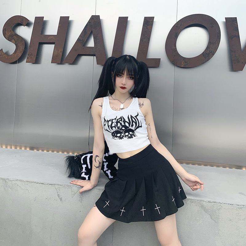 Title 13, Navel Cropped Short Vest Female Gothic Style Ve...