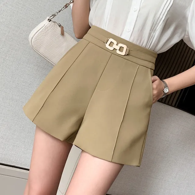 Temperament High waisted Wide leg Pants With Metal Buttons Loose And Casual Green - Shop at LoveMi