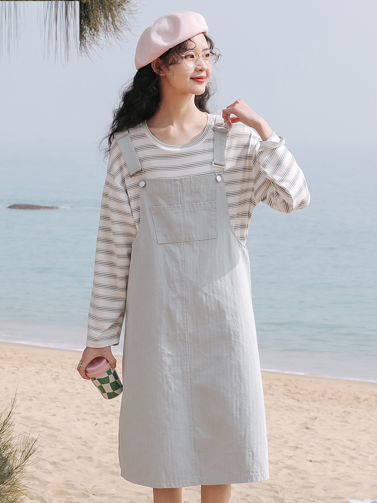 Loose Slit Denim Suspender Skirt Suit Two-piece