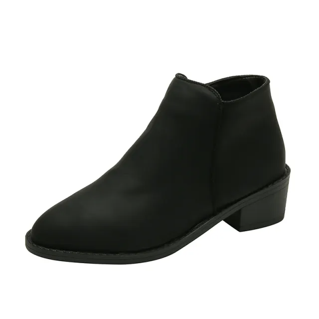 Ankle Boots Women Chunky Mid Heel Shoes Waterproof Side Zipper Boots Black - Shop at LoveMi