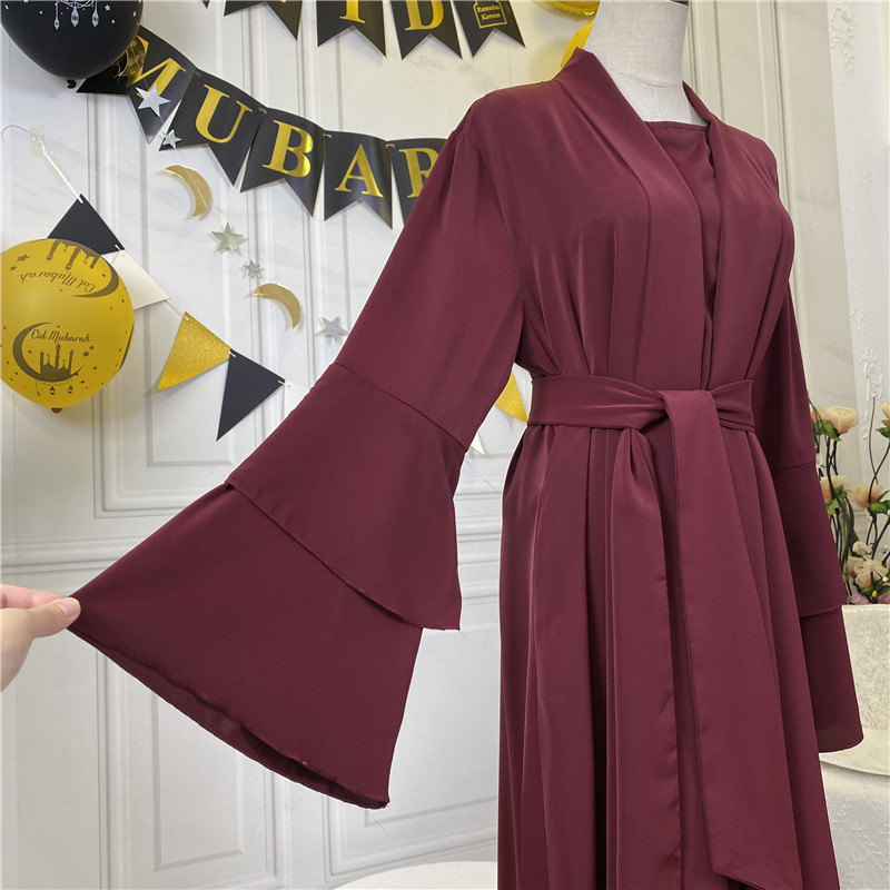 Double Sleeve Cardigan Robe With Pockets Fashion Muslim Women's Cardigan