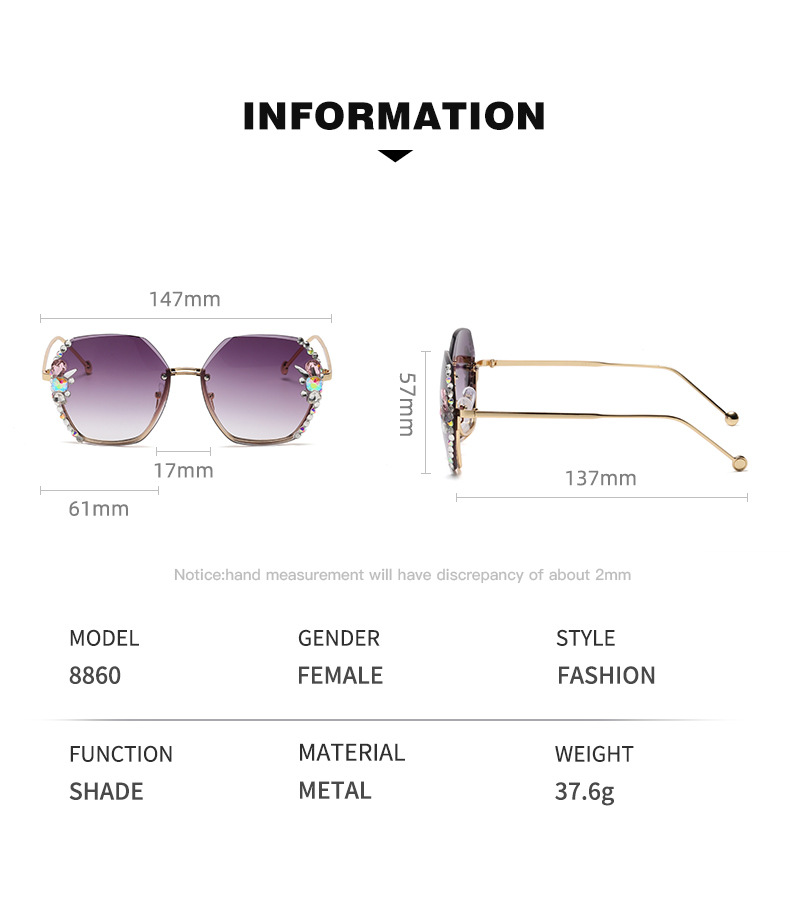 Title 1, Rhinestone Sunglasses Frameless Sun Protection ...