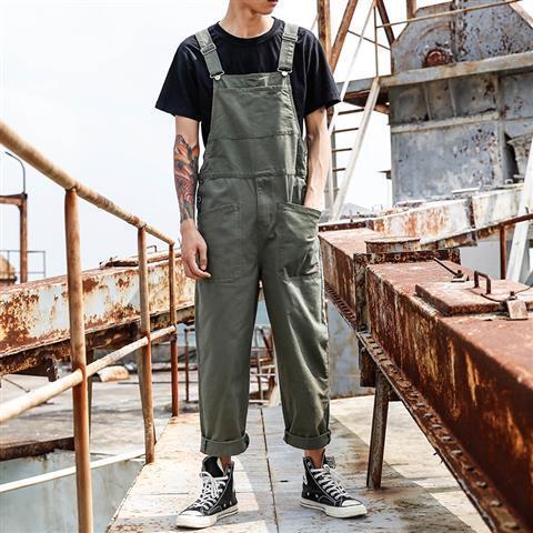 Retro One-piece Casual Overalls Men's Large Pocket Cargo Suspenders