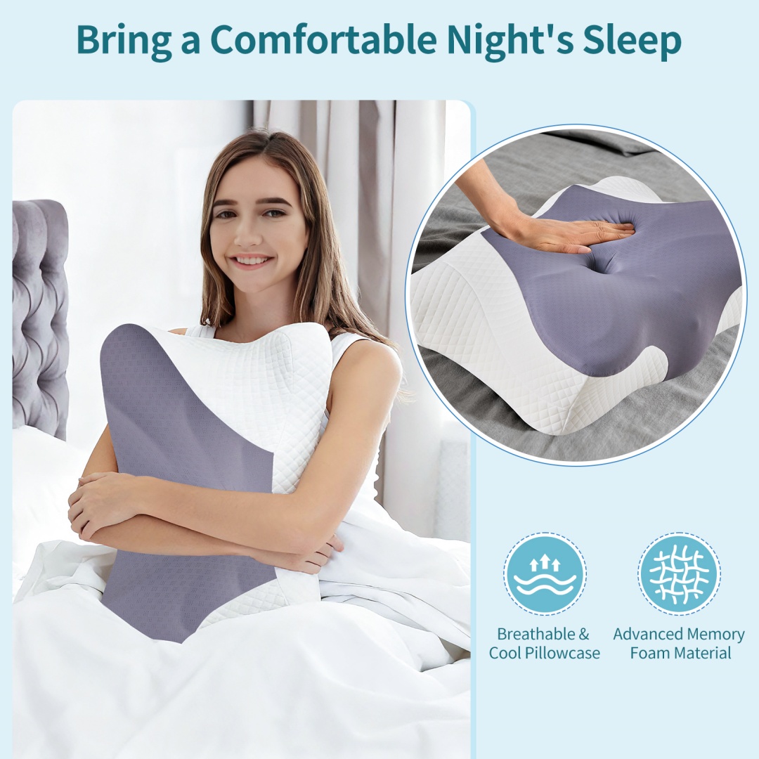 Cervical Neck Pillow, Cooling Ergonomic Memory Foam Pillows  Dual Height Orthopedic Support Contour Pillow For Side — foto 23