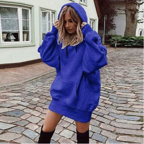 Women's Casual Hoodie With Kangaroo Pocket And Drawstring Waist Comfortable And Stylish Sweatshirt For Everyday Wear Blue - Shop at LoveMi