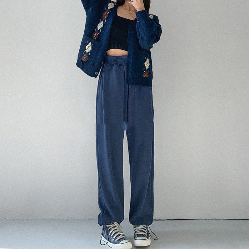 Women's Loose Casual Drawstring Slim High Waist Leggings Navy - Shop at LoveMi