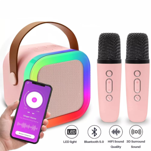 Portable Kids Mini Karaoke Machine Bluetooth Speaker With 2 Wireless Microphones For Boys Girls Home Party Birthday Gifts