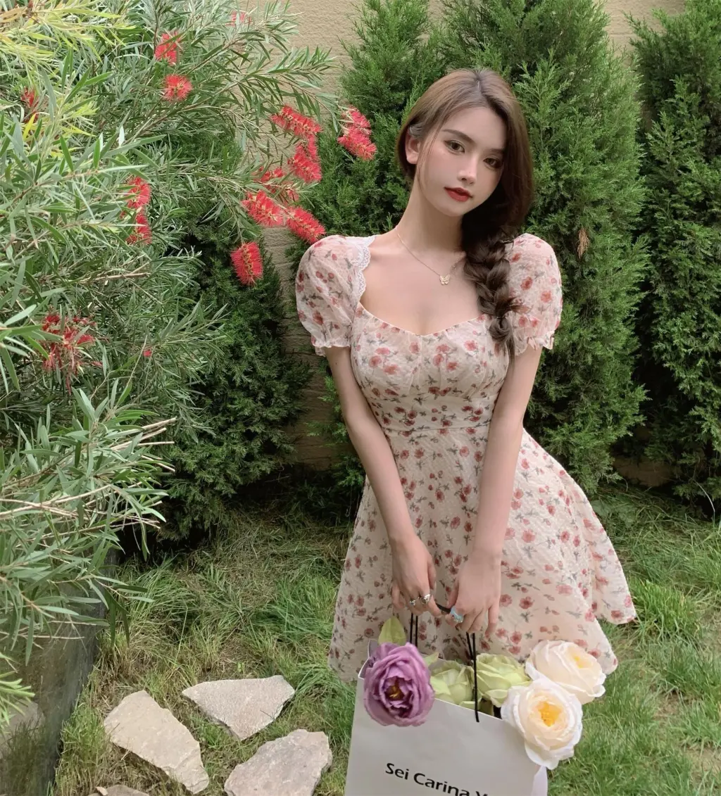 Summer Small French Sweet And Spicy Tea Skirt - Broken Flower-M