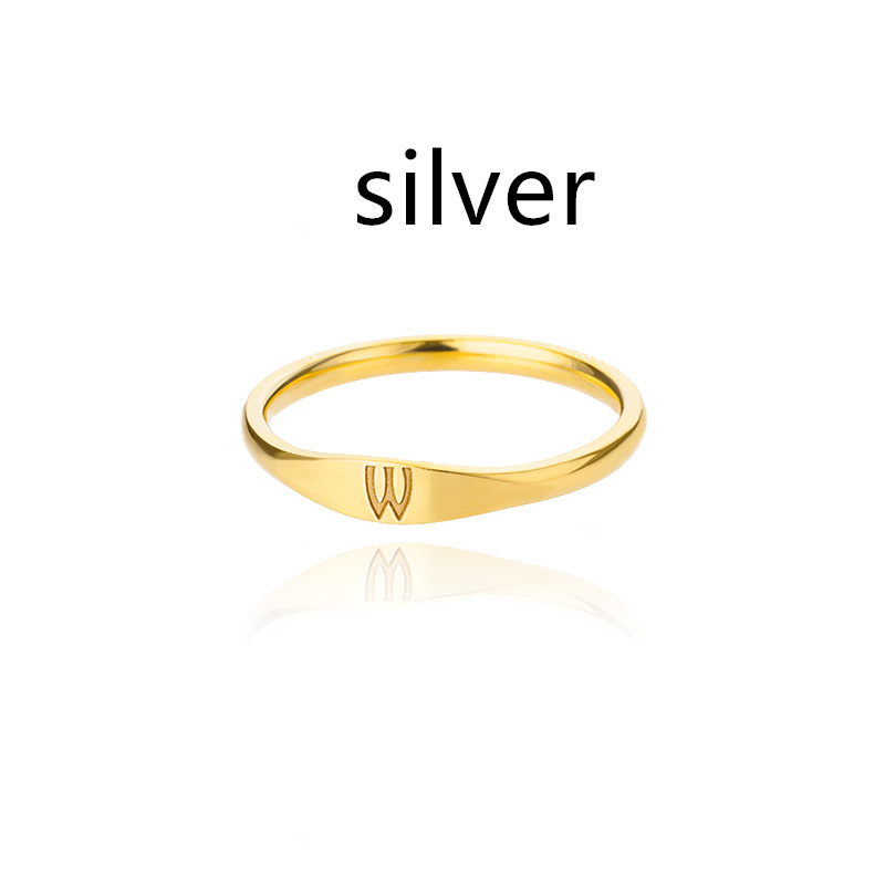 Title 7, Stainless Steel Gold 26 Alphabet Ring