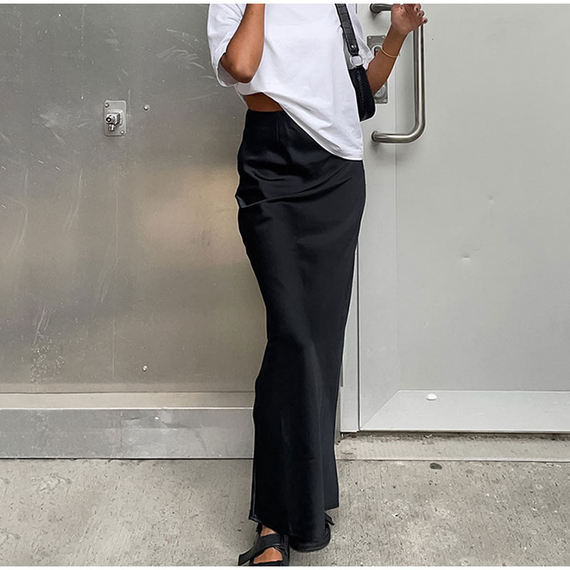 Women's French Satin Drape Fishtail Long Skirt