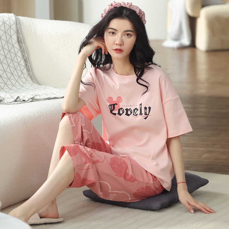 Title 6, Womens cotton pajamas short-sleeved suit, casu...