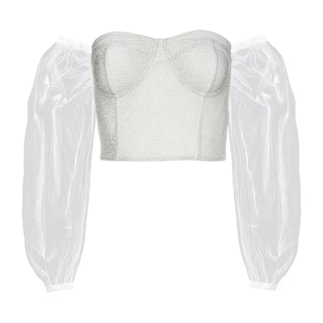 KLALIEN Sexy Slash Neck Lantern Sleeve Strapless Backless White - Shop at LoveMi