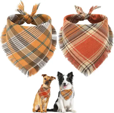 Vivifying Fall Dog Bandana with Tassels Edges Classic Plaid