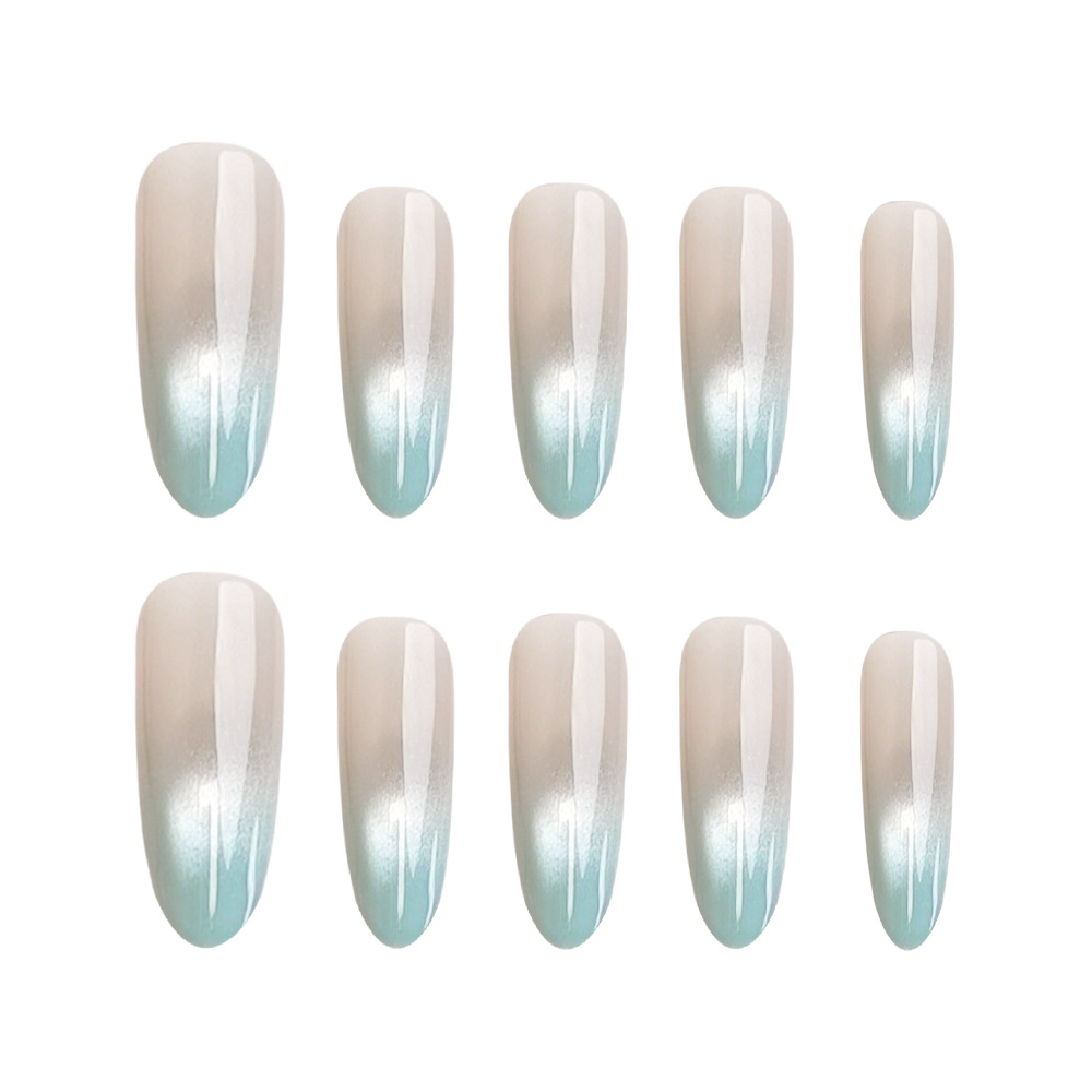 24 Pieces Of Long Oval Press-on Acrylic Nail Polish With Blue Gradient Effect, Cat-eye Gradient Style, Including 1 Piece Of Jelly Glue And 1 Nail File. Nail Accessories. — foto 5