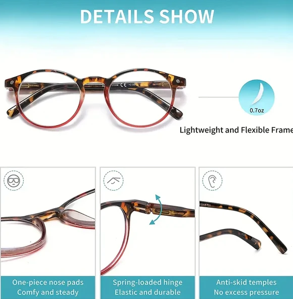 4 Pairs Mens Women Spring Hinge Round Horn Power Oval Reading Reader Glasses 1-4