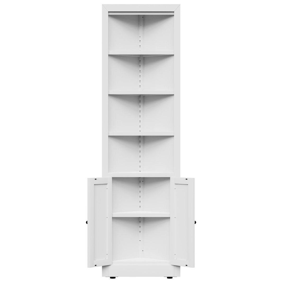 71in Tall Corner Storage Cabinet With 2 Doors, 5-Tier Metal Cabinet With Adjustable Shelves, Freestanding Kitchen Storage For Pantry, Living Room, Bathroom, Laundry Room, Space Saving Furniture, White