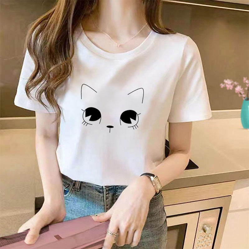 Women's Loose Fashion White Short Sleeve T-Shirt