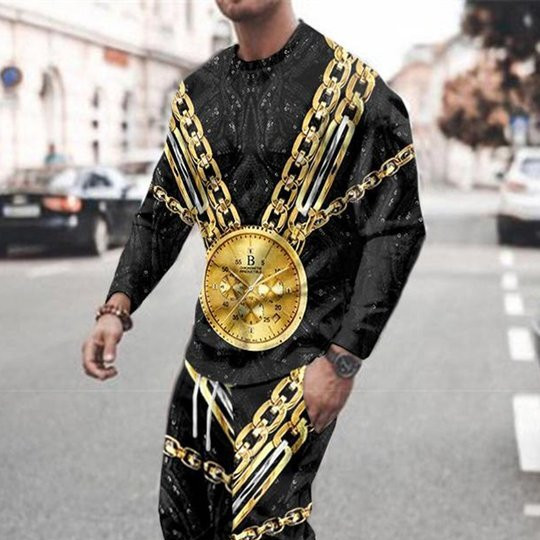 3d Digital Printing Crew Neck Sweater Sports Trousers Suit