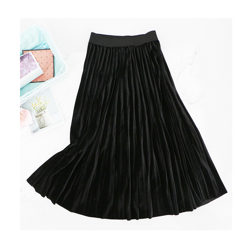 Title 11, High waist slim velvet pleated skirt