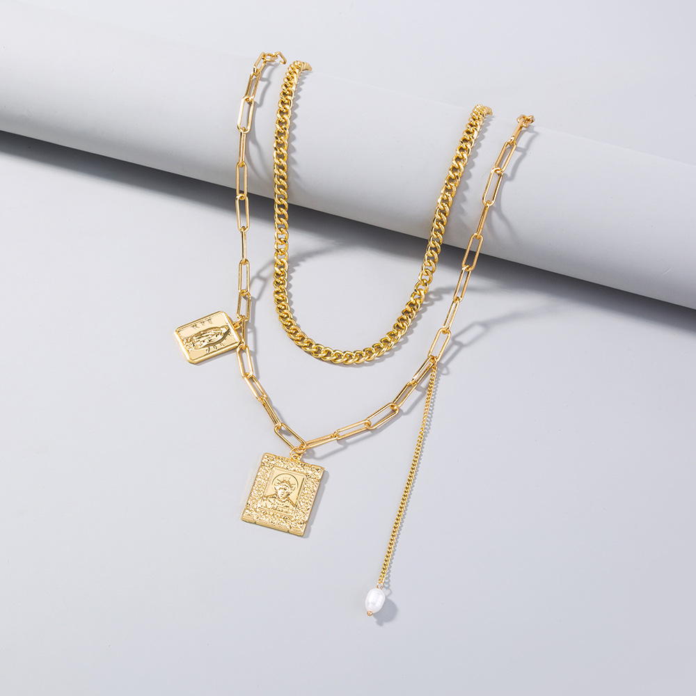 Rice Bead Necklace Square Multilayer Necklace