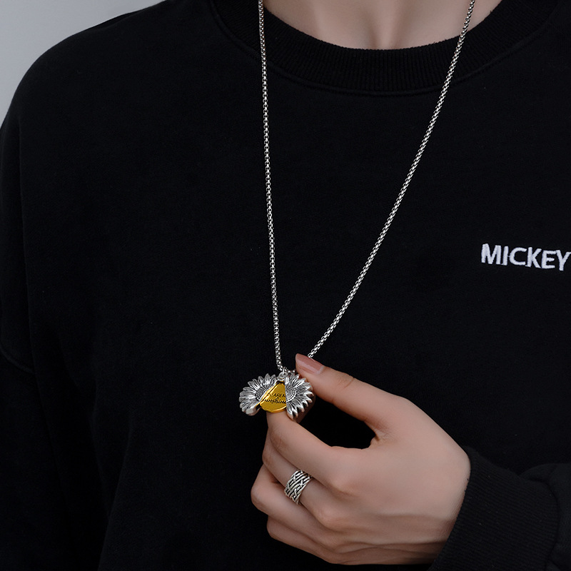 Creative Openable Sunflower Pendant Necklace Fashion Letter Jewelry Gift