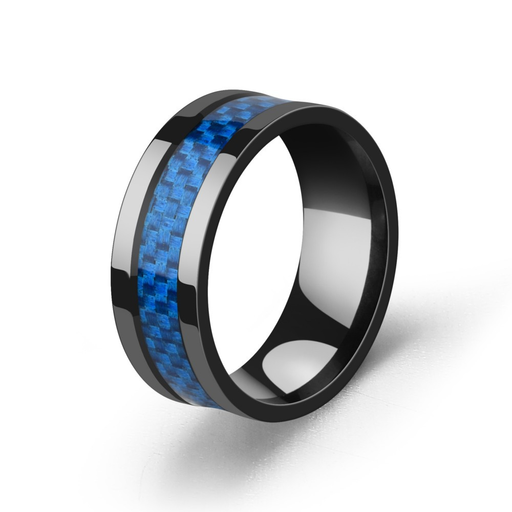 Title 8, Mens stainless steel and carbon fiber ring. Co...