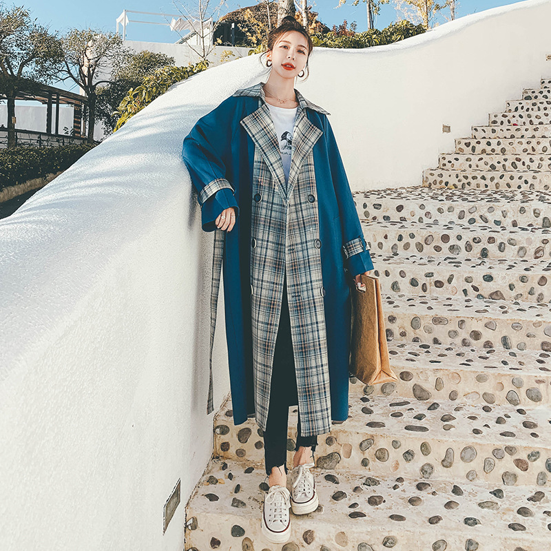 Waist Double-breasted Loose British Style Casual Over-the-knee Jacket