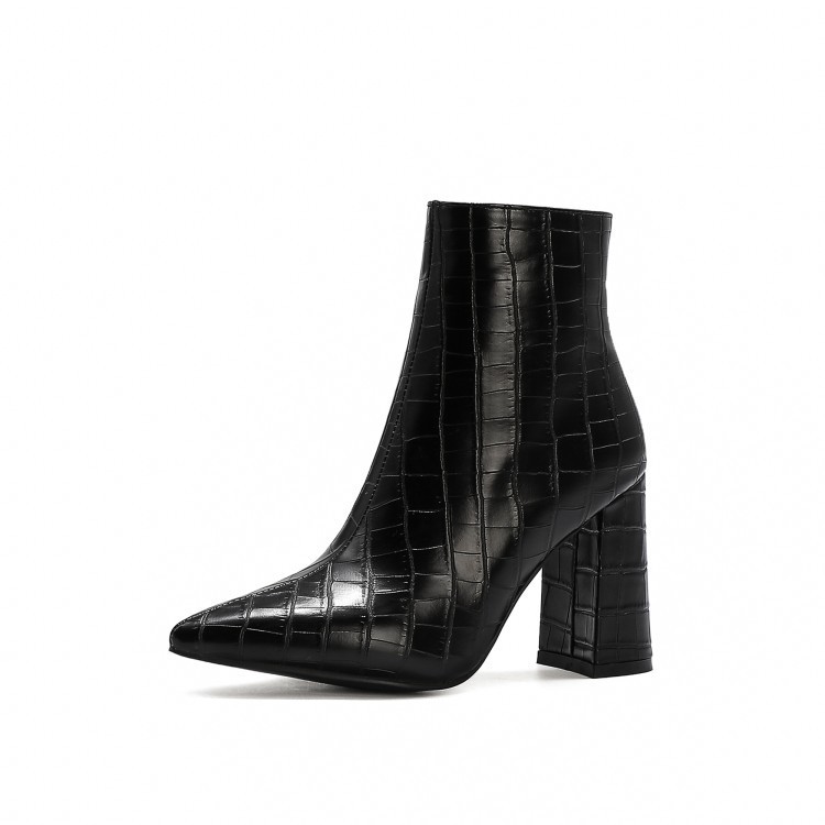 European And American Ankle Boots With Rough Stone Heels And Pointed Toes Black - Shop at LoveMi