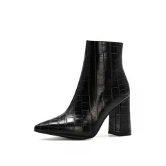 European And American Ankle Boots With Rough Stone Heels And Pointed Toes - Black - View 1
