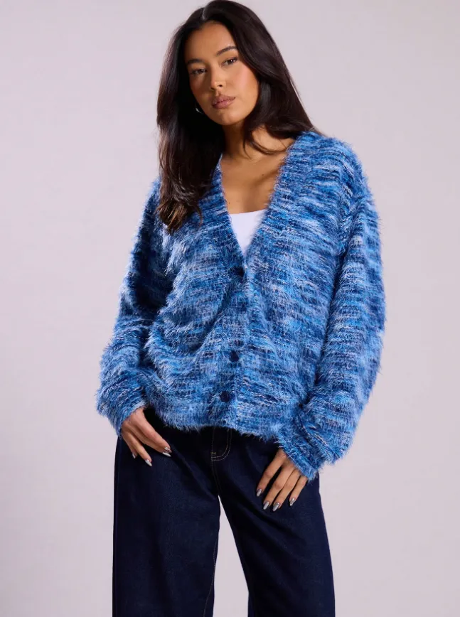 Oversized Textured Cardigan Spring Casual - Blue