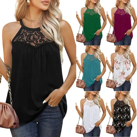 Womens Tank Tops Loose Fit Summer Lace Halter Sleeveless