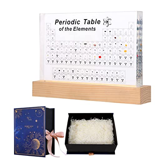 Periodic Table with 83 real elements inside, Acrylic Periodic Table of Elements samples, easy to read, creative gifts for science lovers and students